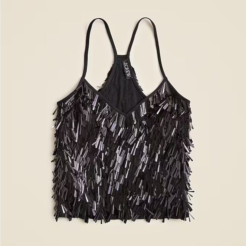 NWT J. Crew Collection Vintage Rib Tank Top with Drop Sequins in Black Size M